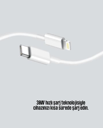 Orijinal Kalite 30W Type-C Lightning Hızlı Şarj Kablosu – 1.2m Dayanıklı - Lisinya