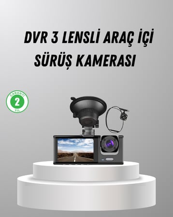 Üç Kameralı Araç DVR Full HD Gece Görüşlü ve 2 inç IPS Ekranlı - Lisinya