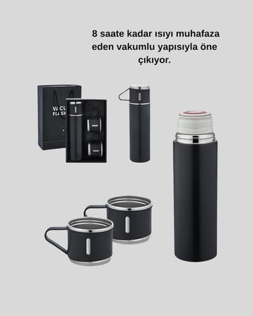 500 ml Paslanmaz Çelik Termos Seti – Sızdırmaz, Vakumlu, Isı Koruma Özellikli, Taşınabilir Termos - 