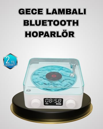 Bluetooth Hoparlörlü Gece Lambası Dijital Saat Ekranlı Su Dalgası Efektli Dekoratif - Lisinya
