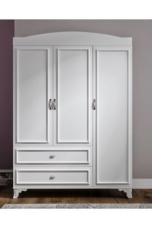 %100 Mdf Lisa 135cm 3 Kapaklı 2 Çekmeceli Gardırop Beyaz