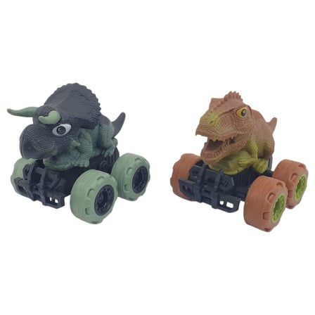 Sürtmeli Dinazor Arabalar 2'li - 12 cm - Triceratops & Stegosaurus (Lisinya)