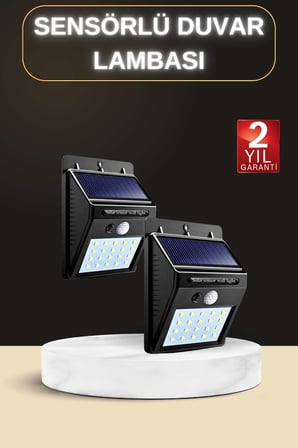 Bahçe Aydınlatma Sensörlü Güneş Enerjili Duvar Lambası 40 Led Işık - Lisinya