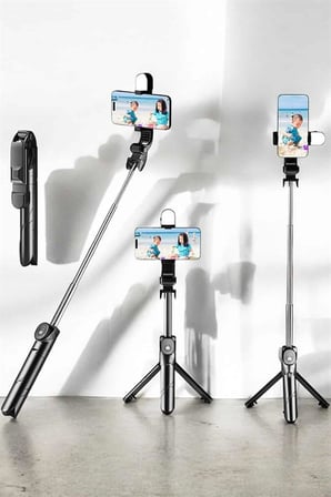 Tripod Kablosuz Bluetooth Bağlantılı Selfie Çubuğu 360 Derece Dönebilen - Lisinya