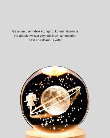 Ahşap Standlı Sarı Işıklı Dekoratif Küre Kız Figürü Tasarım - Lisinya