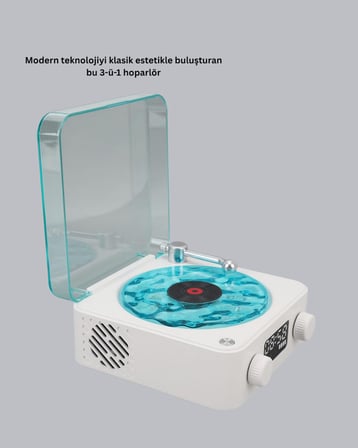 3-ü-1 Gece Işığı Bluetooth Hoparlör Dijital Saat Vintage Plak Çalar Tasarımlı - Lisinya
