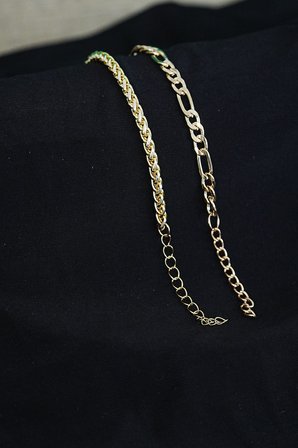 Kombin Bileklik Gold Renk Şavin ve Burgu Model