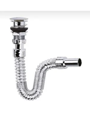Krom Basmalı Sifon -Körüklü Sifon Bas Stoplu Lavabo Mutfak Sifonu-Paslanmaz ( Lisinya )
