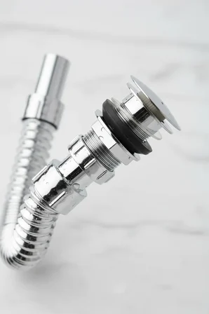 Krom Basmalı Sifon -Körüklü Sifon Bas Stoplu Lavabo Mutfak Sifonu-Paslanmaz ( Lisinya )