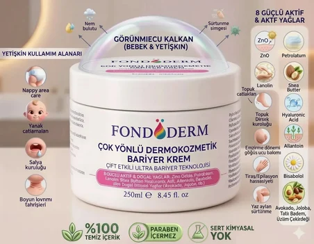 Fondöderm Dermokozmetik Bariyer Krem | Bebek Pişik Kremi ve Yoğun Onarıcı Nemlendirici Doğal Yağlar 