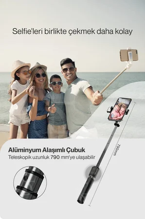 Led Işıklı Selfie Çubuğu Bluetooth Kumandalı Kablosuz Tripot Selfie Monopod Selfie Stick (Pembe) ( L