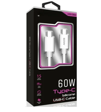 60W USB-C Type-C Silikon Şarj Kablosu Hızlı Şarj, Dayanıklı ve Esnek Tasarım, Tüm USB-C Cihazlarla U