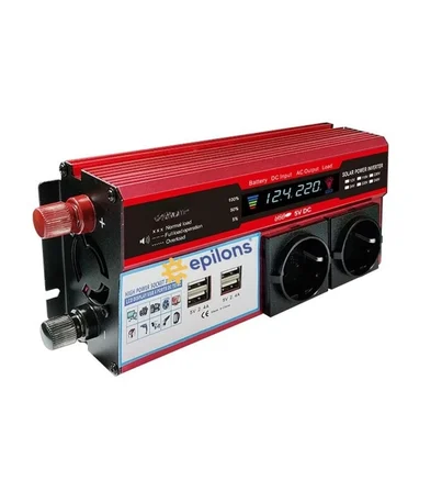 12V 2000W Modifiye Sinus İnverter Araç ve Güneş Enerjisi Uyumlu, Çift USB, Çift Priz ve Çakmaklık ( 
