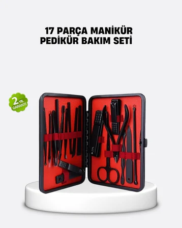 17 Parça Profesyonel Manikür Pedikür Seti Paslanmaz Çelik Siyah Kutu - Lisinya