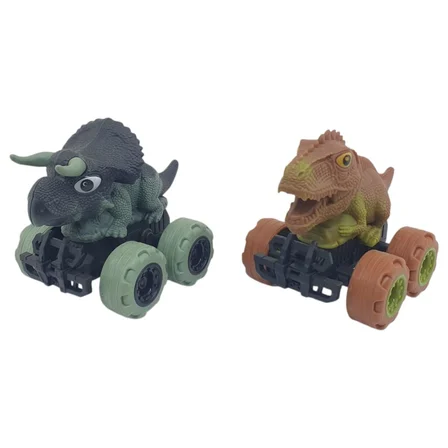 Sürtmeli Dinazor Arabalar 2'li - 12 cm - Triceratops & Stegosaurus (Lisinya)