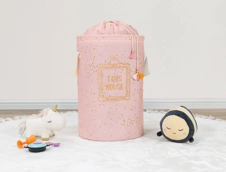 Baby Kullanımı Kolay Desenli Taşınabilir Torbalı Yuvarlak Sepet(pembe) Çamaşır Sepeti 04270 ( Lisiny