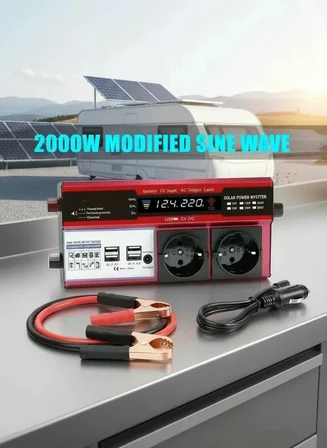 12v 2000w Modifiye Sinüs İnverter Araç Ve Güneş Enerjisi Uyumlu, Çift Usb, Çift Priz Ve Çakmaklık Li