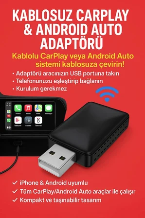 Kablosuz CarPlay & Android Auto Adaptörü - Apple ve Android Cihazlar İçin Evrensel Wireless Carplay 