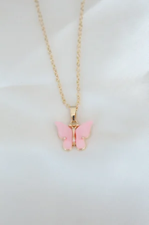 Gold Kaplama Pembe Sedefli Kelebek Kolye - Lisinya