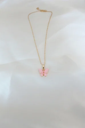 Gold Kaplama Pembe Sedefli Kelebek Kolye - Lisinya