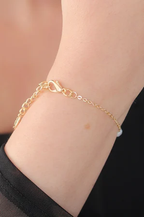 Gold Renk İnci Boncuk Model Kadın Bileklik - Lisinya