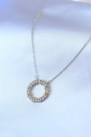 316L Çelik Gümüş Renk Zirkon Taşlı Gold Detay Xoxo Kadın Kolye - Lisinya