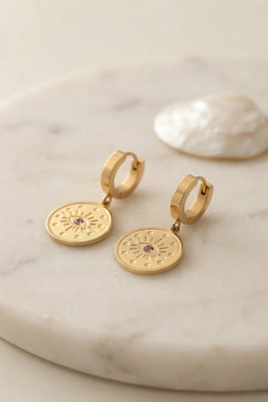 316L Çelik Gold Renk Göz İşleme Zirkon Taş Detay Kadın Küpe - Lisinya