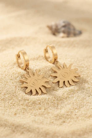 316L Çelik Gold Renk Güneş Model Göz İşleme Kadın Küpe - Lisinya