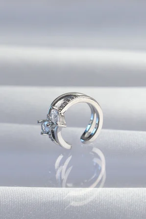 Pirinç Gümüş Renk Zirkon Taşlı Damla Earcuff Küpe - Lisinya
