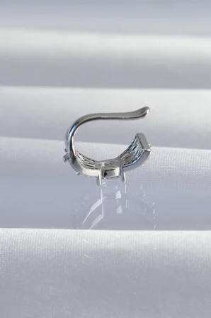 Pirinç Gümüş Renk Zirkon Taş Kaplama Earcuff Küpe - Lisinya