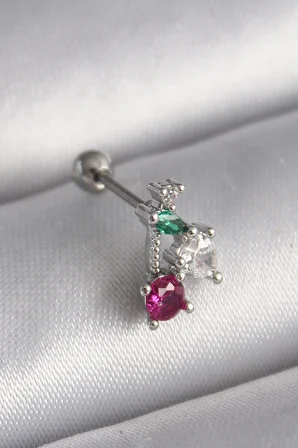 316L Çelik Gümüş Renk Zirkon Taşlı Tragus Piercing - Lisinya