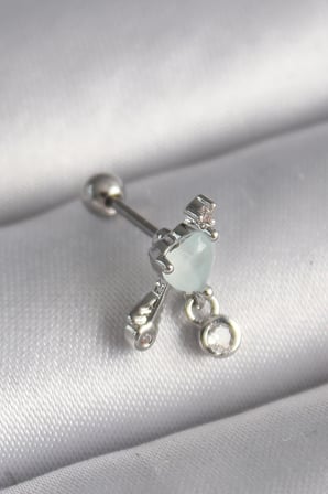 316L Çelik Gümüş Renk Beyaz Minelik Kalp Sallantı Zirkon Taş Detay Tragus Piercing - Lisinya