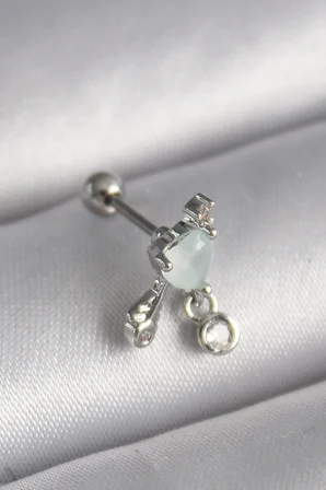 316L Çelik Gümüş Renk Beyaz Minelik Kalp Sallantı Zirkon Taş Detay Tragus Piercing - Lisinya