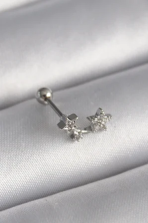 316L Çelik Gümüş Renk Zirkon Taşlı Yıldız Tragus Piercing - Lisinya