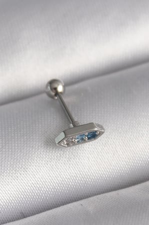 316L Çelik Gümüş Renk Mavi Zirkon Taşlı Tragus Piercing - Lisinya