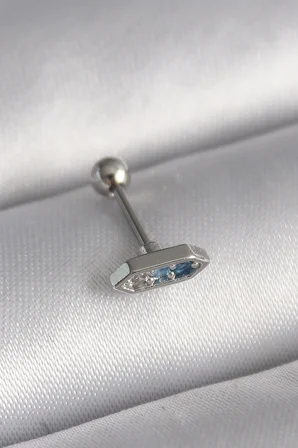 316L Çelik Gümüş Renk Mavi Zirkon Taşlı Tragus Piercing - Lisinya