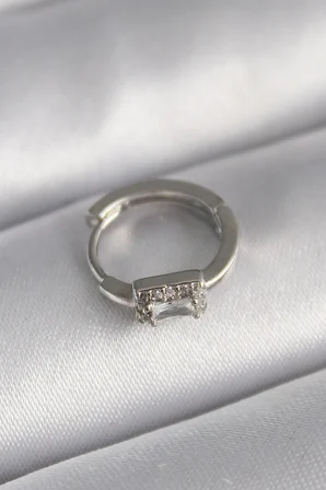 316L Çelik Gümüş Renk Kare Zirkon Taşlı Tragus Piercing - Lisinya