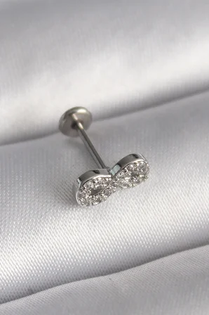 316L Çelik Gümüş Renk Zirkon Taşlı Sonsuzluk Model Tragus Piercing - Lisinya
