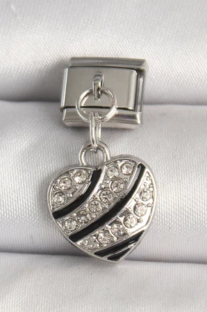 316L Çelik Gümüş Renk Zirkon Taşlı Kalp Model Nomination Charm - Lisinya
