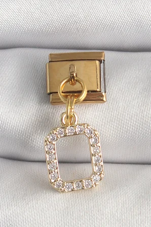 316L Çelik Gold Renk Sallantı Kare Zirkon Taşlı Nomination Charm - Lisinya