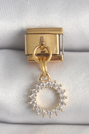 316L Çelik Gold Renk Zirkon Taşlı Sallantı Güneş Model Nomination Charm - Lisinya