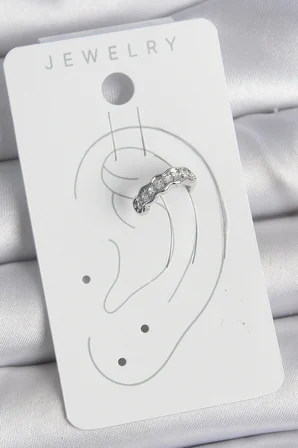 Pirinç Gümüş Renk Zirkon Taşlı Kıkırdak Model Kadın Küpe - Lisinya