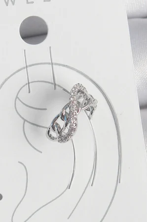 Pirinç Gümüş Renk Zirkon Taşlı Zincir Sonsuzluk Model Kadın Kıkırdak Küpe - Lisinya