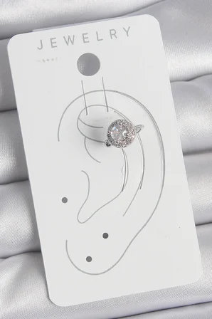 Pirinç Gümüş Renk Zirkon Taşlı Kadın Kıkırdak Model Küpe - Lisinya