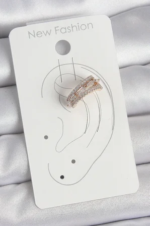 Pirinç Gold Renk Zirkon Taşlı 3'Lü Sıralı Model Kadın Kıkırdak Küpe - Lisinya