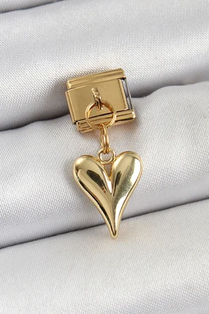 316L Çelik Sallantılı Kalp Model Gold Renk Nomination Charm - Lisinya