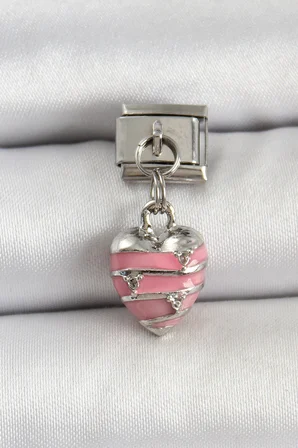 316L Çelik Gümüş Renk Pembe Kalp Model Nomination Charm - Lisinya