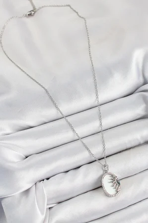 316L Çelik Zirkon Taşlı Yarım Güneş Model Gümüş Renk Kadın Kolye - Lisinya