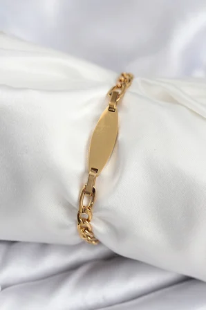 316L Çelik Gold Renk Oval Yazı Yazmaya Uygun Kadın Bileklik - Lisinya