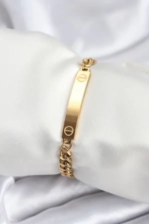 316L Çelik Gold Renk Yazı Yazmaya Uygun Kadın Bileklik - Lisinya